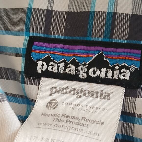 Patagonia Snap Down Shirt Men's XL Gray Blue Multi-Check Casual Short Sleeve - Picture 7 of 11